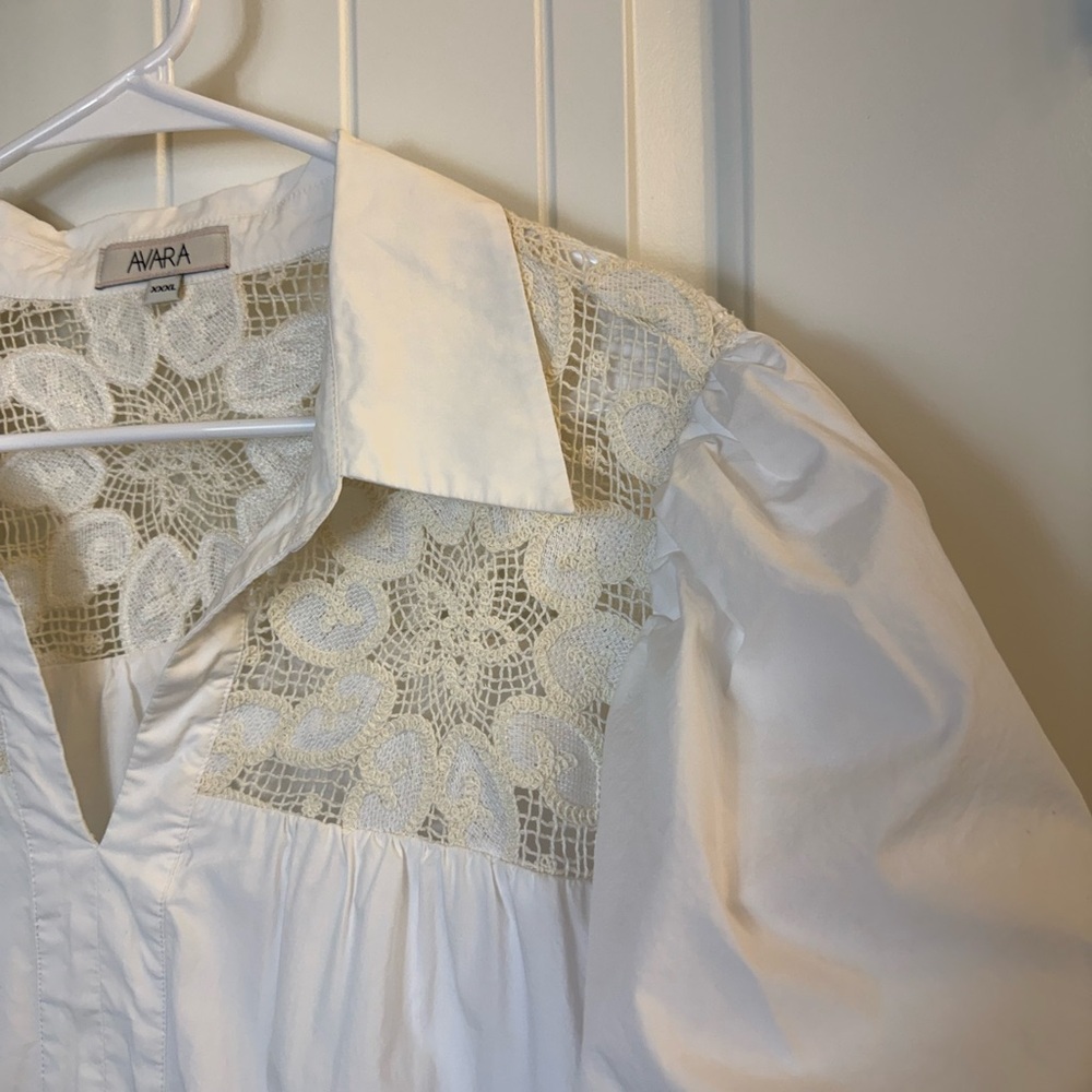 AVARA  Penelope Crochet Cotton White top puff sleeve sz XXXL - Picture 6 of 11